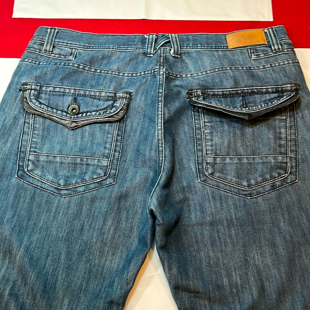 Halifax Jeans Mens 40/31 Faux Leather FLAP Pockets Relaxed Straight Baggy Denim